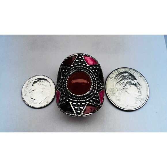 Vintage Moroccan 925 Silver Carnelian Statement Ring Size 9.5 Boho Artisan - Picture 9 of 11